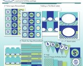 Pool Party Birthday Printable DIY Package - Summer Stripes - Beach Party - Ocean Il_170x135