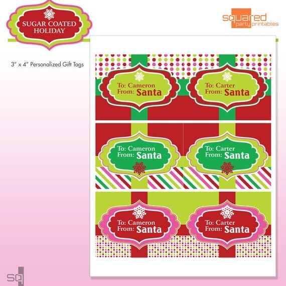 Santa Gift Tags - Customized With Name - Personalized - DIY Printable Package - Sugar Coated Holiday - Do-it-Yourself Print Kit Il_570xn