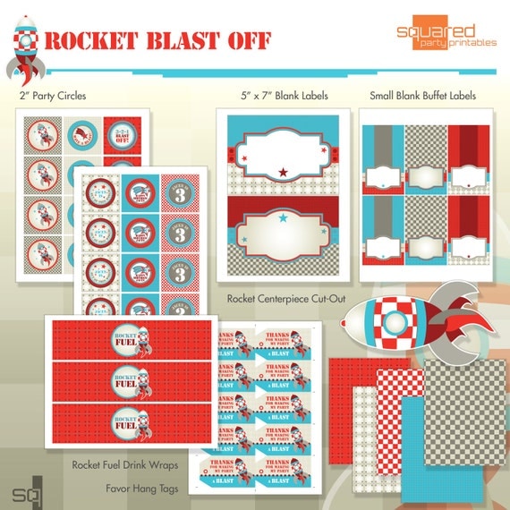 Rocket Ship Spaceship Birthday Party Printables - Complete Party Kit - DIY Print - Blast Off Il_570xn