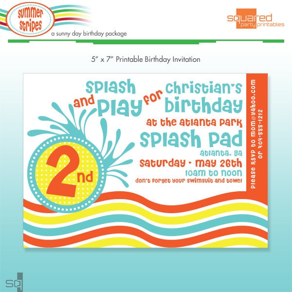 Pool Party Invitation - DIY Printable - Summer Stripes - Beach - Summer Il_570xn