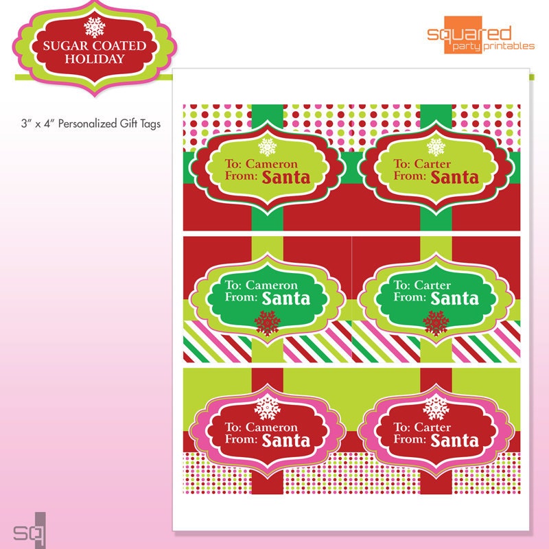 Santa Gift Tags - Customized With Name - Personalized - DIY Printable Package - Sugar Coated Holiday - Do-it-Yourself Print Kit