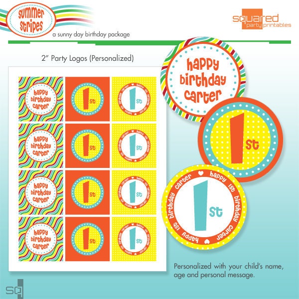 Pool Party Cupcake Toppers - Favor Tags - Printable Birthday Party Logo Package - DIY Print - Summer Stripes - Beach