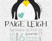 Personalized nursery art - P is for Penguin Birth stats