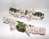 Wedding Garter Set,  Victorian Shabby Chic Pink Green