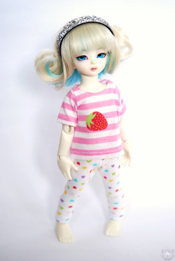 YoSD Pink and White Strawberry Stripe T shirt For BJD
