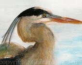 Blue Heron Watercolor Print 5x7"
