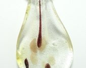 Necklace and Hand Blown Glass Lampwork Pendant of Frosted Silver & Brown Copper - On A Quadruple White Ribbon