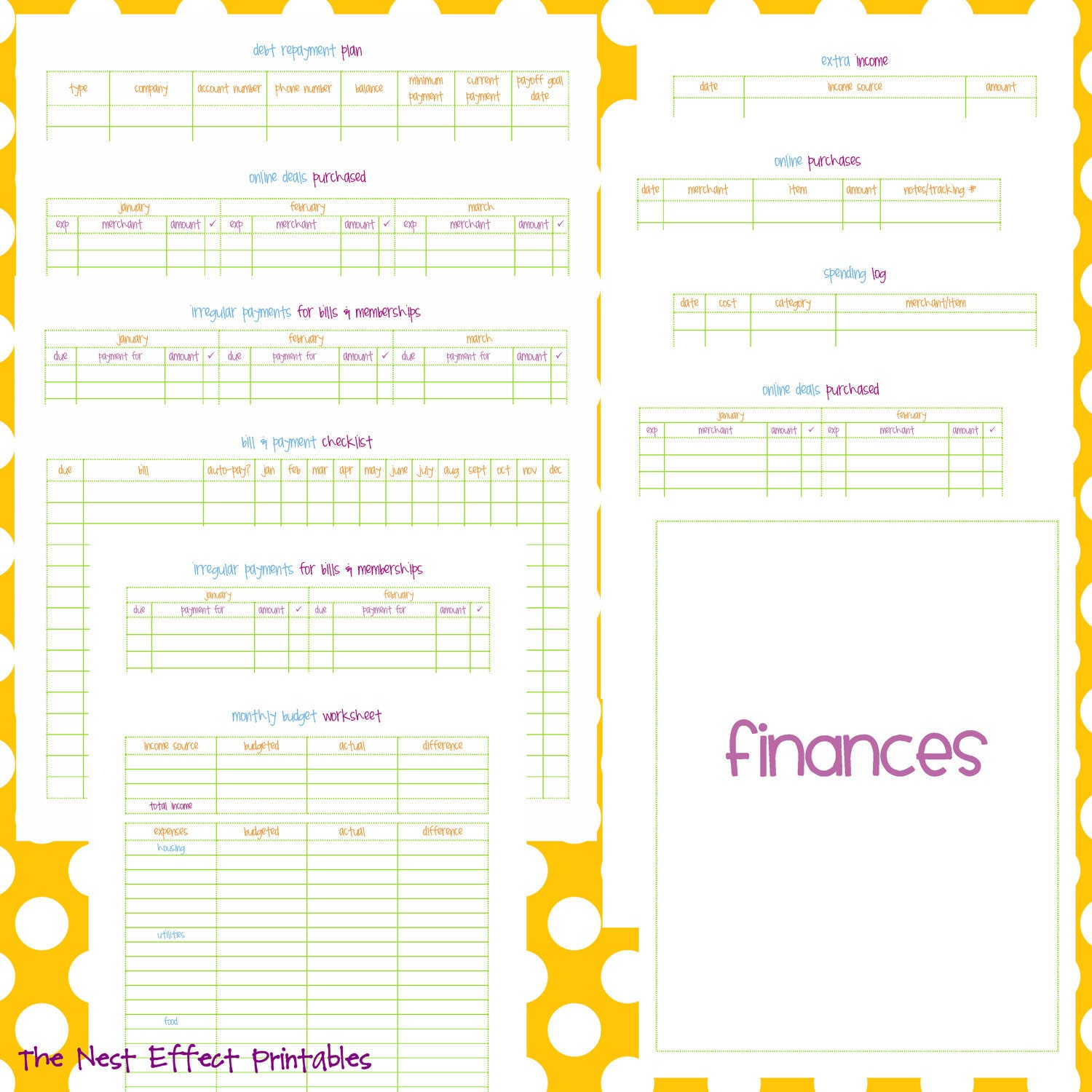 finances set - EDITABLE / FILLABLE - 10 documents