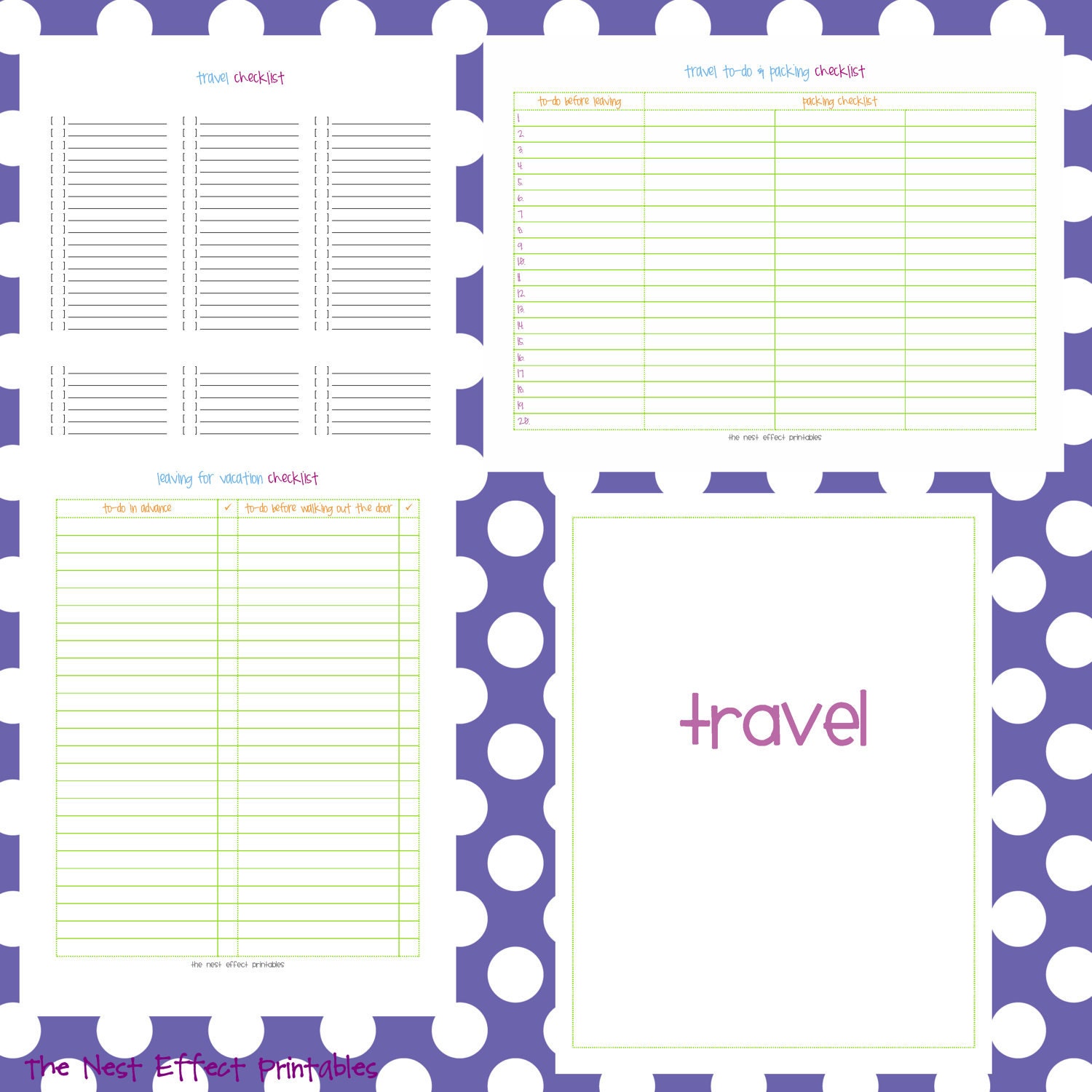 travel set - EDITABLE / FILLABLE - 3 documents