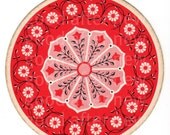 Vintage Playing Card Round Red Flower Tulip Circle Dutch Hex