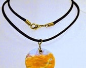 Hand Painted Art Pendant with digital art. Orange and Blue. Art jewelry by LorikArt.