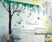 Green Tree with Flying Birds -Vinyl Wall Decal wall Sticker nursery decal baby room decor birds decal children room decal