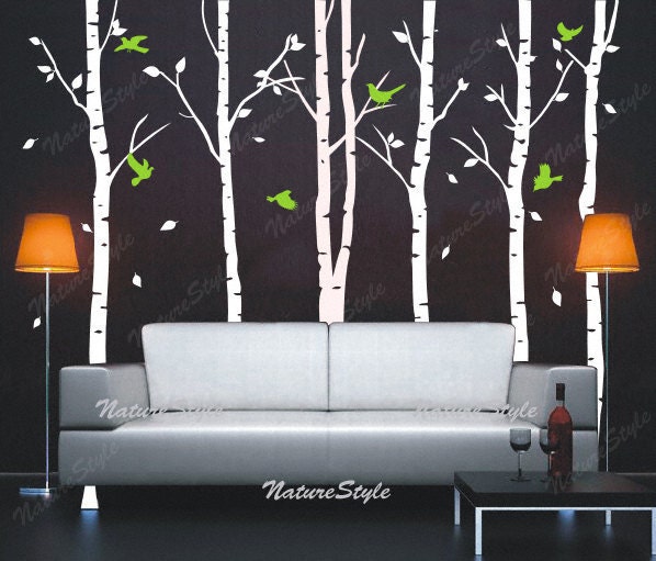 tree wall decal nursery wall decal baby wall decal children wall decal flying birds decal room decal-6 Birch Tree with Flying Birds