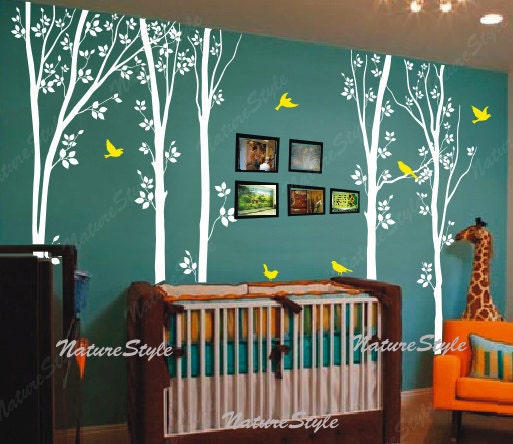 tree wall decals birds nature forest Vinyl wall decals wall decal nursery wall sticker children wall decal office-5 Tree with Flying Birds