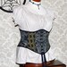 Patchwork Victorian Steampunk Waspie Corset - Deluxe - Black, Gold, & Cream - Fits Waist 32.5"-35"