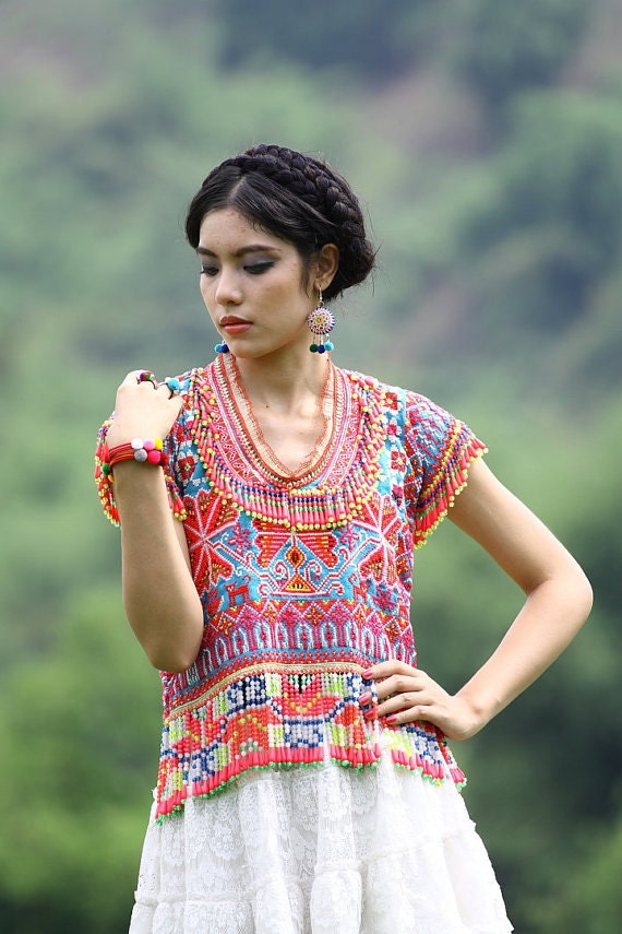 Hmong Heart Earring/ Accessories/ Ethnic/ Embroidery/Colorful/Tribal