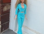 Handmade Barbie Clothes Two Piece Pantsuit Wrap Top & Flare Leg Pants