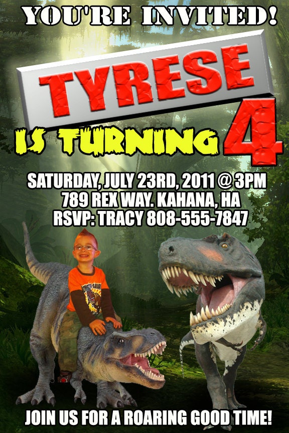 Dinosaur theme Invitations. Custom Personalized Birthday Party invites. Add a Picture. Self Print 4x6