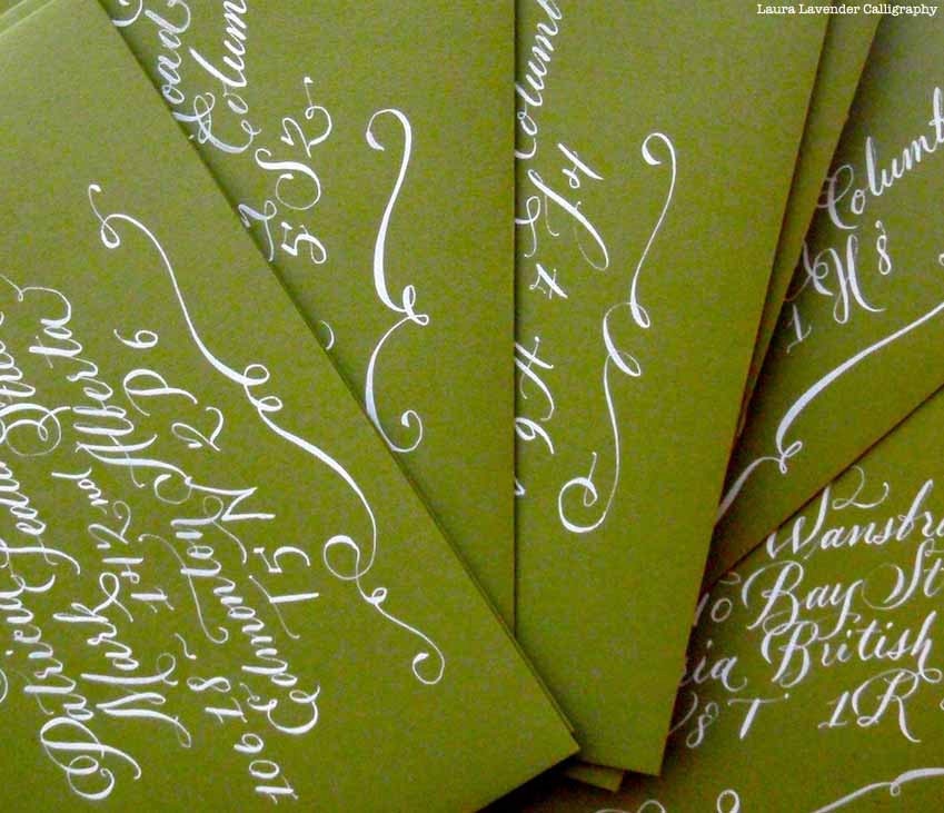 Hand Calligraphy Envelope Addressing -  White Ink - Pretty Flourish at the bottom -