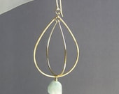 Solid Gold Earrings - Mobile Dangling Drops - 14k Gold with Aquamarine