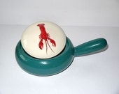 vintage 50s Shawnee Kenwood / 1950s Lobster casserole // teal lidded crock baker / mid century covered dish