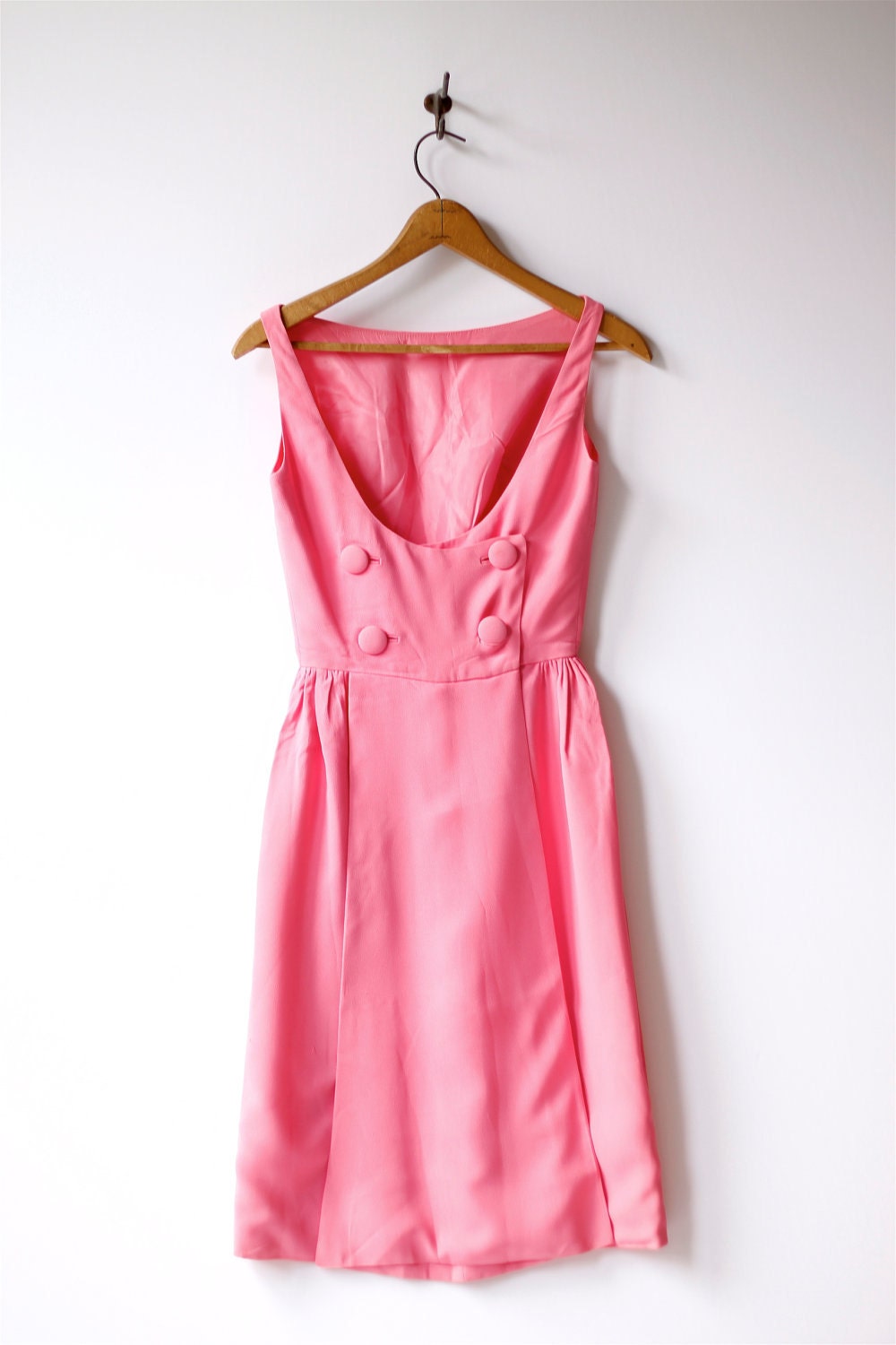 1960s vintage hot pink button mini dress