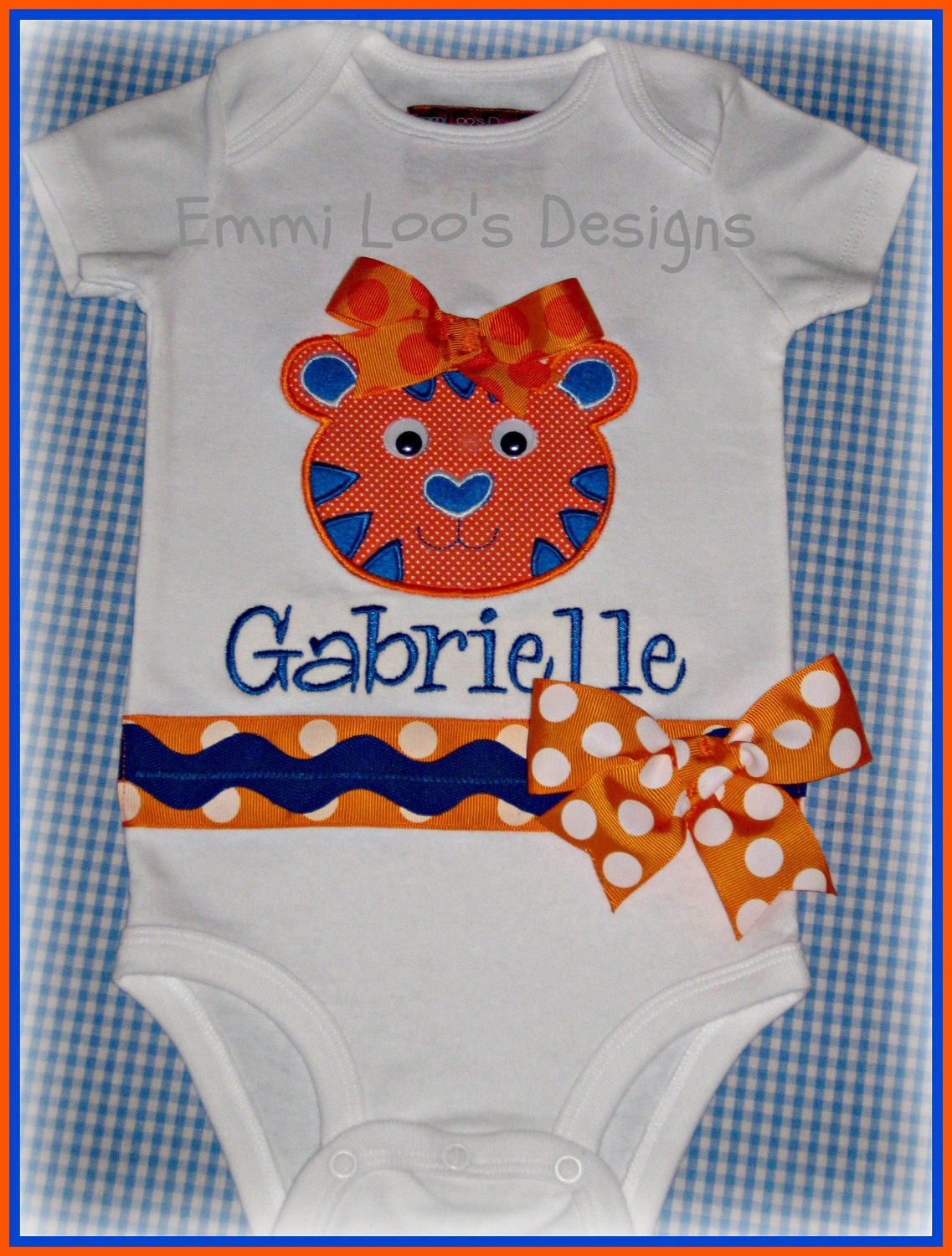 Auburn Baby Tiger Onesie OR Tee With Orange Polka Dot Ribbon and Bow