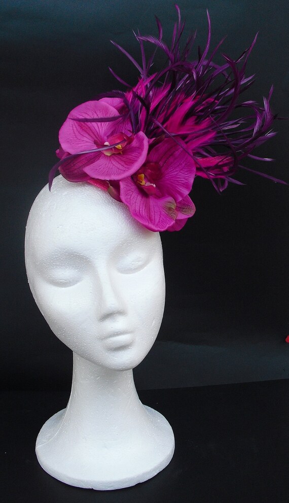 Tocado fiesta / Tocado coctel / Tocado magenta / Tocado rosa / Tocado boda / Tocado novia / Tocado frambuesa / Tocado flores orquídeas