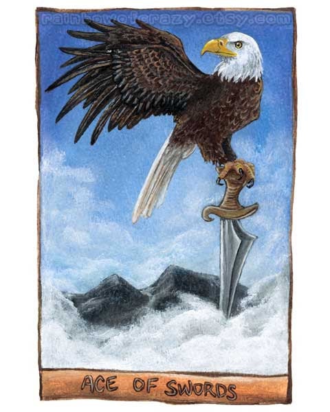 Bald Eagle Print, Tarot Card Art, Ace of Swords, 8x10 Bird Artwork, American Eagle Wings, Tarot Decor
