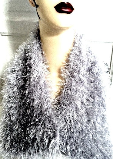 SILVER FOX - Hand-knit Faux Fur Scarf - Soft, Sparkly, Evening Glamour