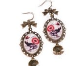 Art Deco Mermaid Parasol Girl Shell Earrings Cameo Pendant Bronze Bow