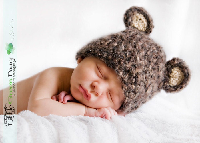 Newborn Baby Soft Teddy Bear Hat Cap - Made with Soft Mohair Blend Yarn