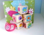 Baby Shower Decoration. SPRING. Easter. Wood Toy Baby Blocks. LITTLE BIRDS. Custom Matches bedding set Jill McDonald Lullabye Breeze