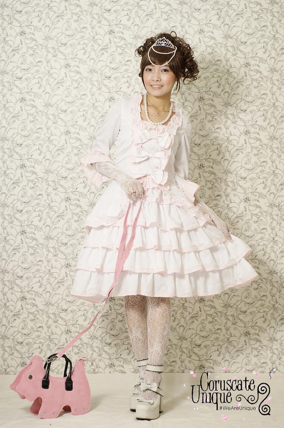 White & Soft Pink Princess Lolita Ruffle Ribbon Wedding Dress