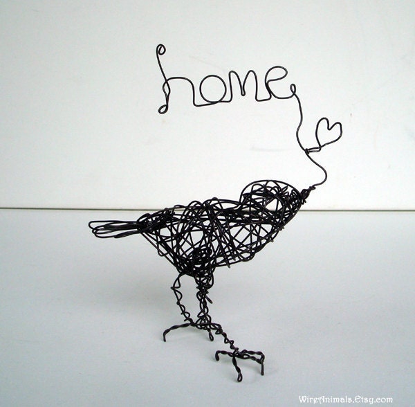 HOME is where the Heart Is Bird - Original Handmade Wire Bird Sculpture