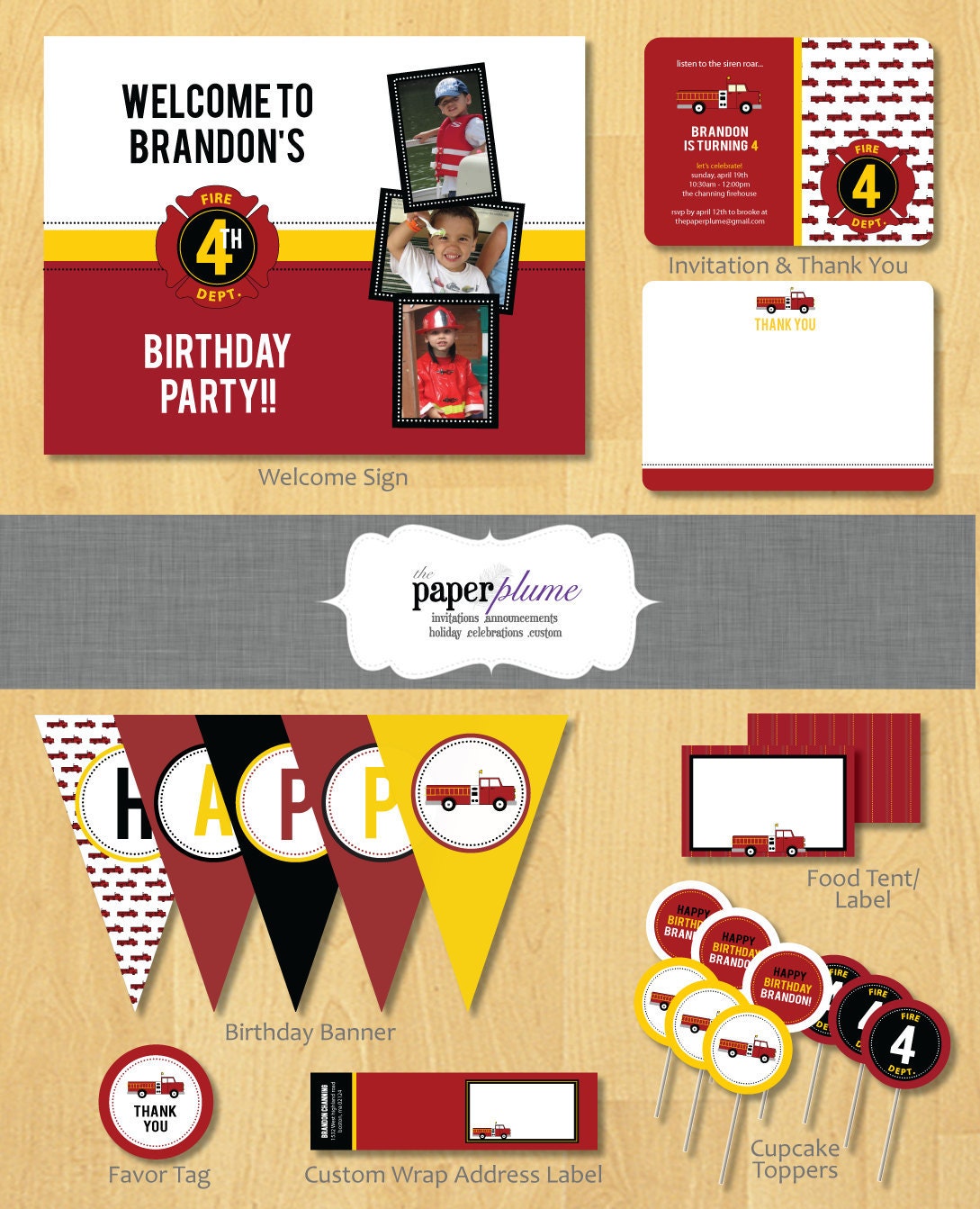Fire Truck Party Printable Birthday Party with Invitation