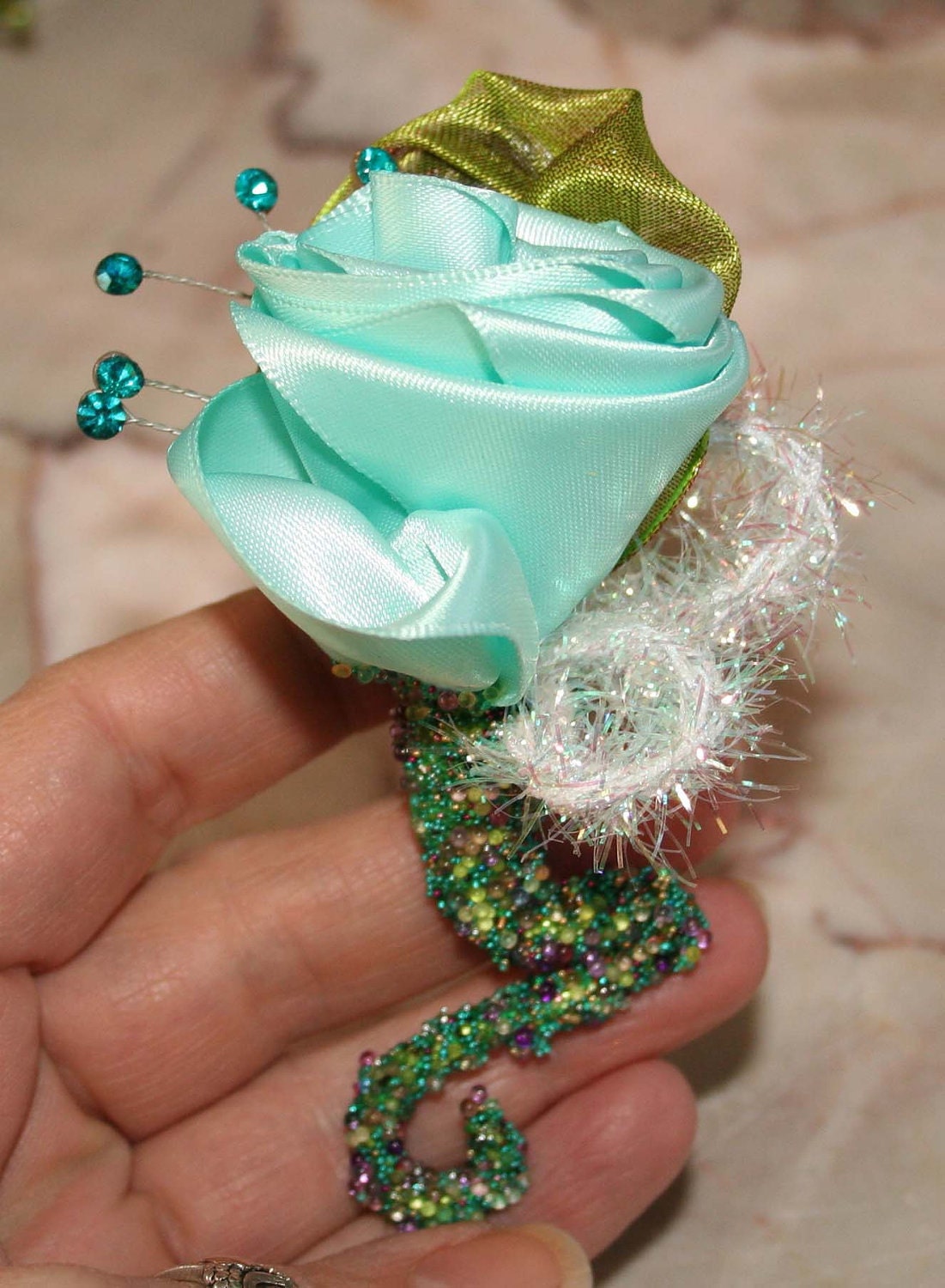 Aqua Satin Ribbon Rose Flower Pin, Boutonniere, Corsage, Prom, Wedding,  Lapel Pin, Event Flowers