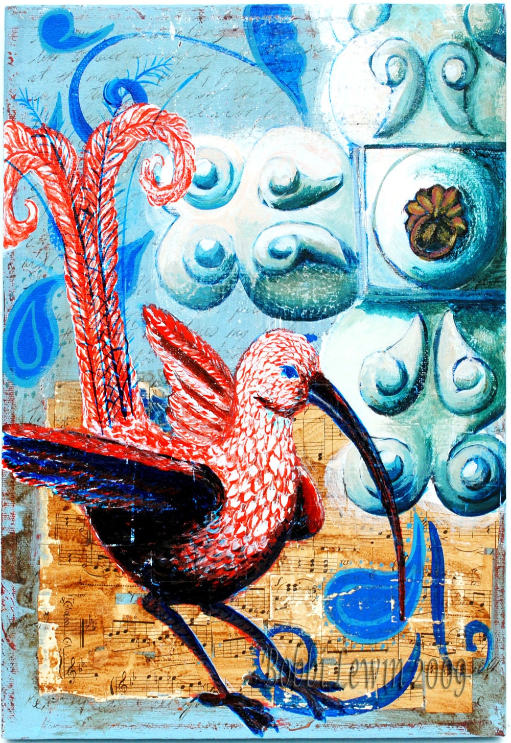 Fantasy Bird Art - Original Mixed Media Painting