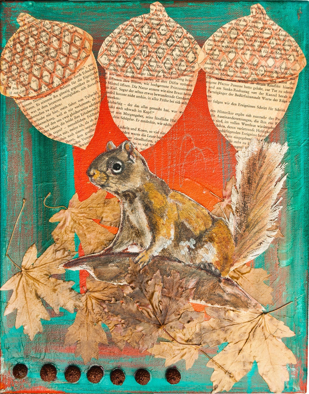 Woodland Art - Original Mixed Media Painting - Squirrel - Father's Day Gift