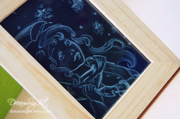 Framed art. Rain of Stars. Original drawing black and white framed art.