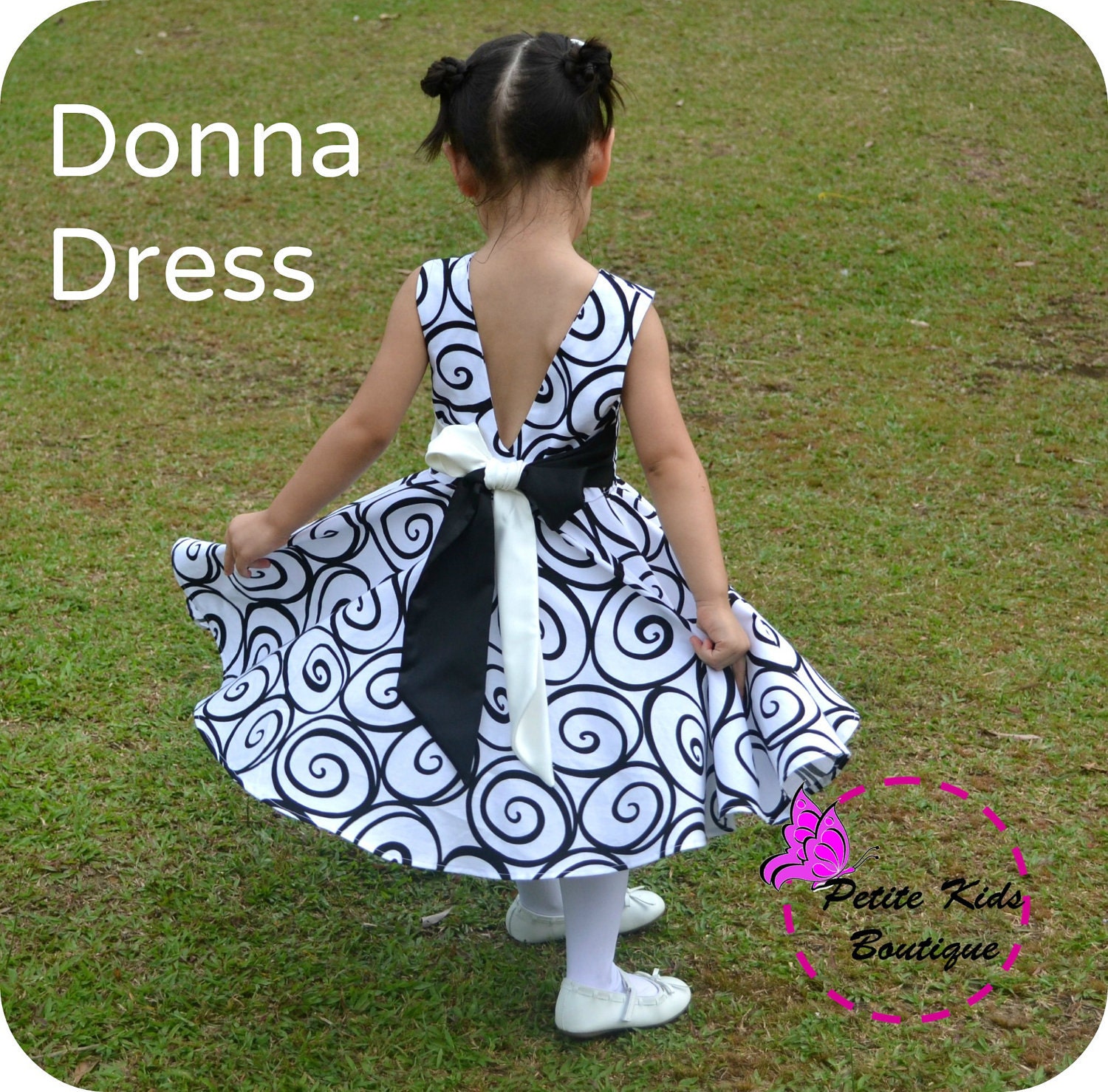 Donna Dress for Girls 12M-8Y  PDF Pattern & Instruction-crisscross front-low back-circle skirt-big bow
