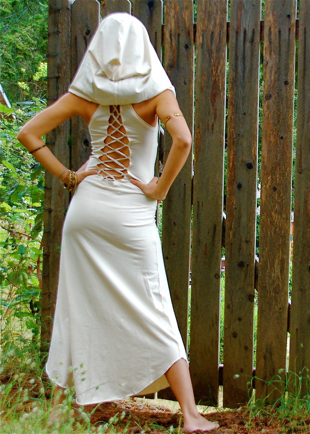 Nienna Hood Dress With Open Back - Elven Dress - Bohemian Princess