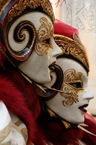 demon lovers - Signed photo 8 x 12 - BOGO sale - mask red gold romantic love carnival of Venice masquerade baroque demon horn valentine