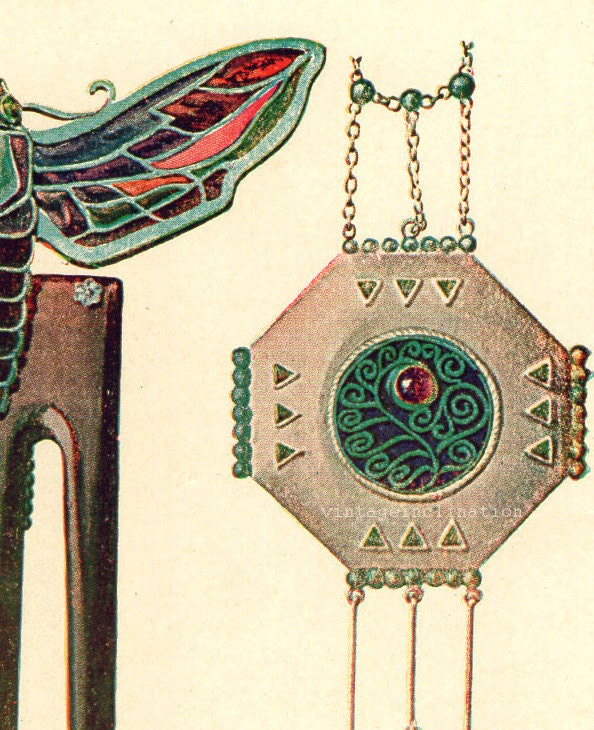 Art Print 1917 Edwardian, Color In Metalry, jewelry print