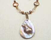 Mabe Pearl Necklace Shell Pendant Green Garnet Sterling Silver Copper Coin Pearl Gold Rutilated Quartz Natural Stone Beaded Handmade Jewelry
