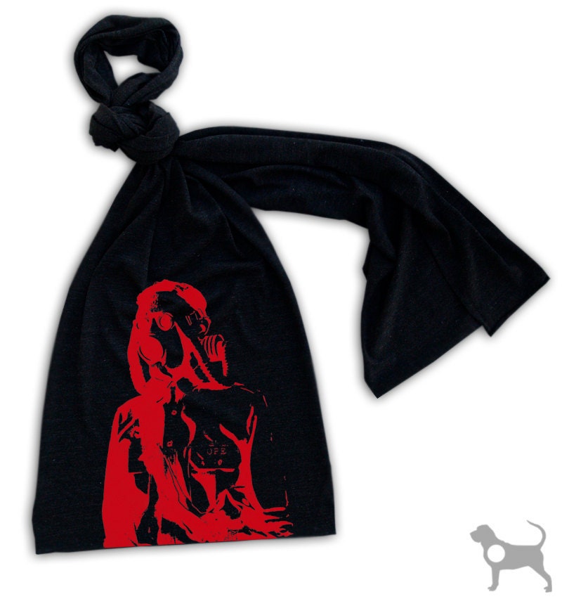 Gas Mask Soldier Unisex Tri Blend Scarf by American Apparel (Choose Your Scarf and Ink Colors)