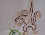 Made to Order-Hand Embroidered Swinging Monkey Tea Towel