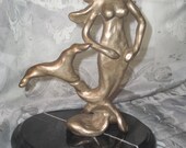 Mermaid Goddess Sculpture Oceanic Nautical Bronze Black Marble Mount Original Art Aura Rose Free Gift Wrap