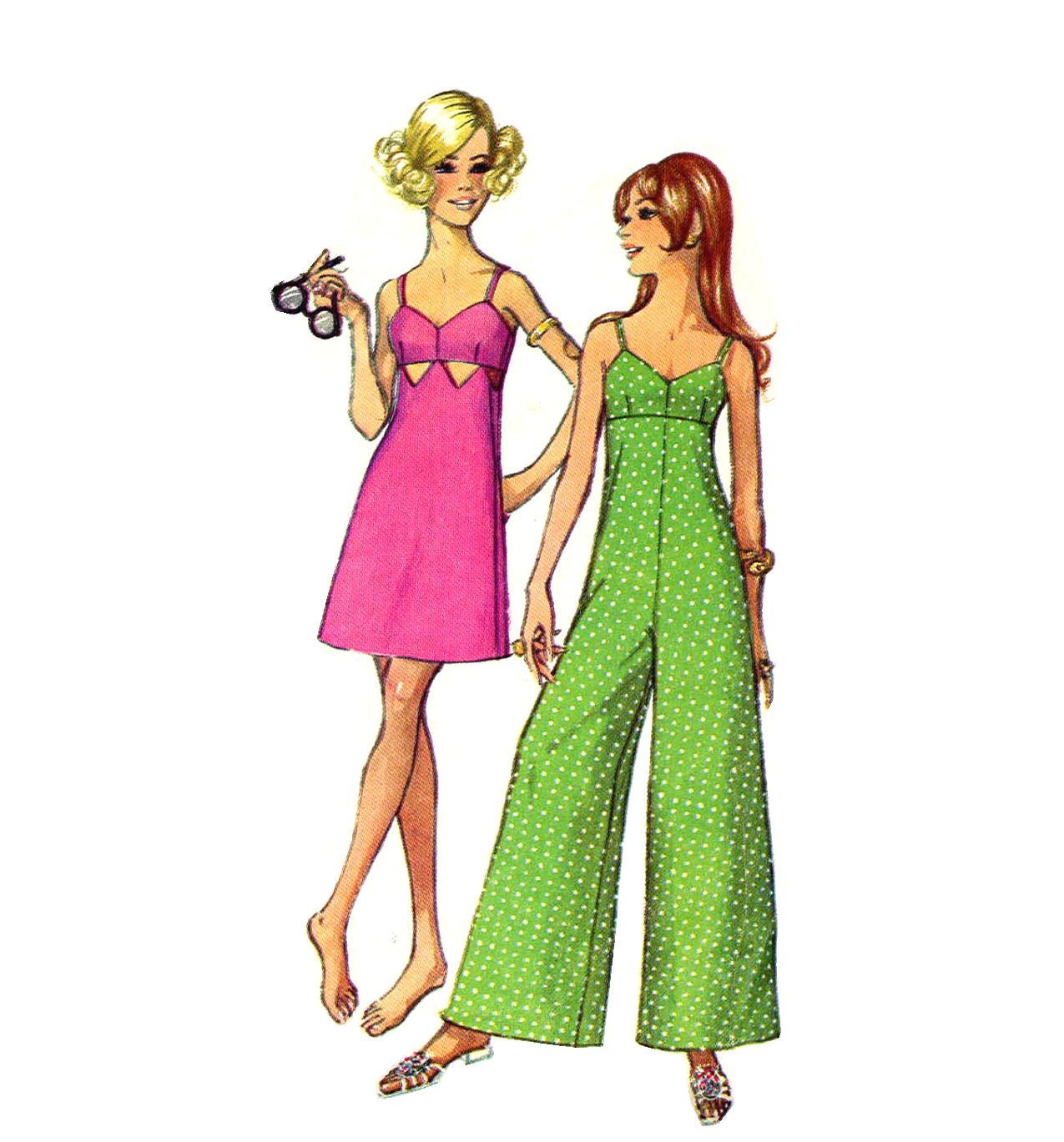 Vintage Sewing Pattern 1960's Mod Bra Dress or Pantdress with Midriff Cut Outs Simplicity 8194  Petite Bust 34