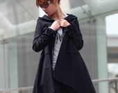Loose Fitting Hoodie Linen Long Wind Coat Hooded Linen Jacket in Blue - NC205
